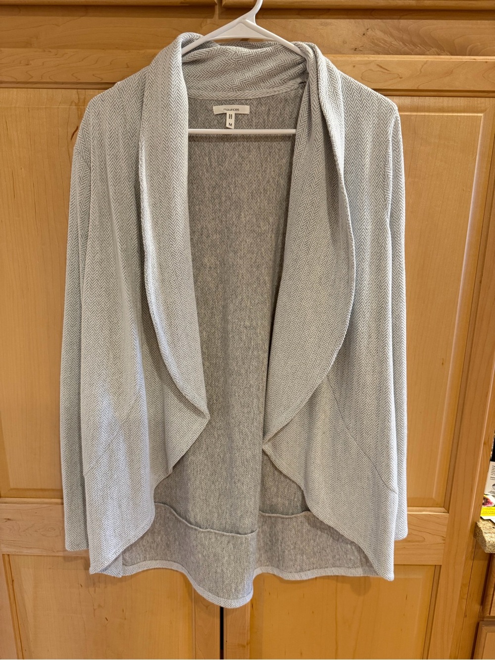 Maurices Light Gray Draped Open-Front Cardigan